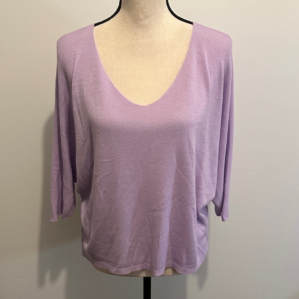 Lavender V-Neck Knit Top Made in Italy Prato Dolman Sweater